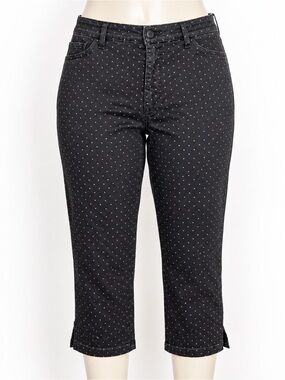 FDJ French Dressing Jeans Size 16 Black Printed Capri Cropped Pants Stretch